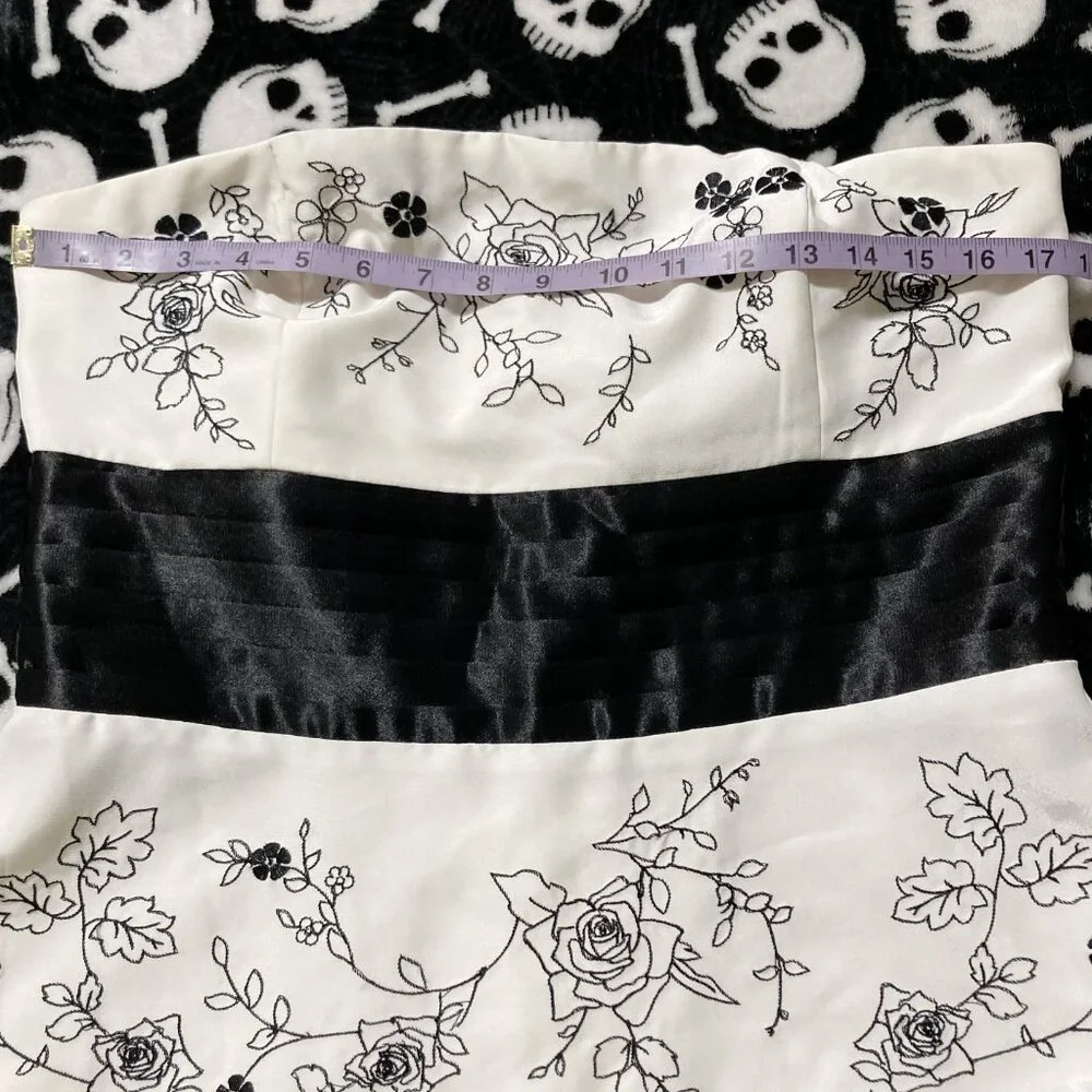 JESSICA Vintage strapless creamy white black floral embroidery dress SMALL MED - Picture 7 of 14